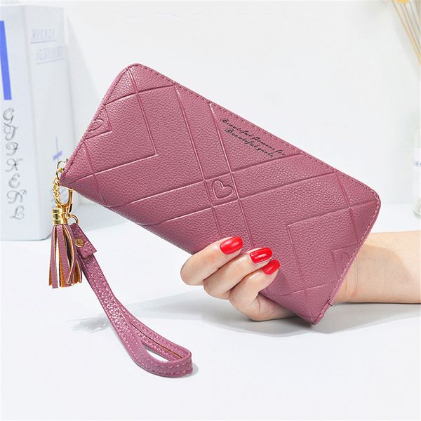 

women wallets zipper pendant tassel coin faux leather love purse card package holders lady pu clutch phone, Red;black