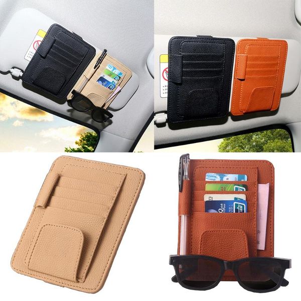 

12.5x 15cm car auto sun visor glasses sunglasses leather card ticket holder clip universal car interior storage accessories #717