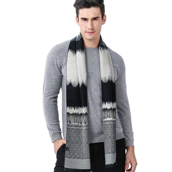 

business and leisure vertical diamond wavy men's scarf, Blue;gray