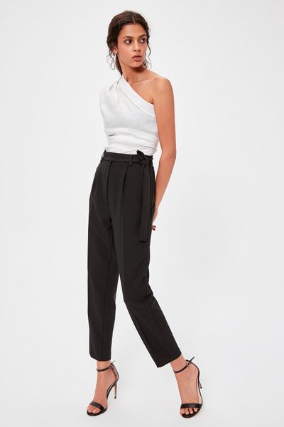 

trendyol black carrot pants twoaw20pl0245, Black;white