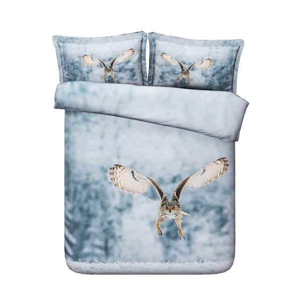 3d Snow Owl Print Bedding Duvet Cover Set With Pillowcase