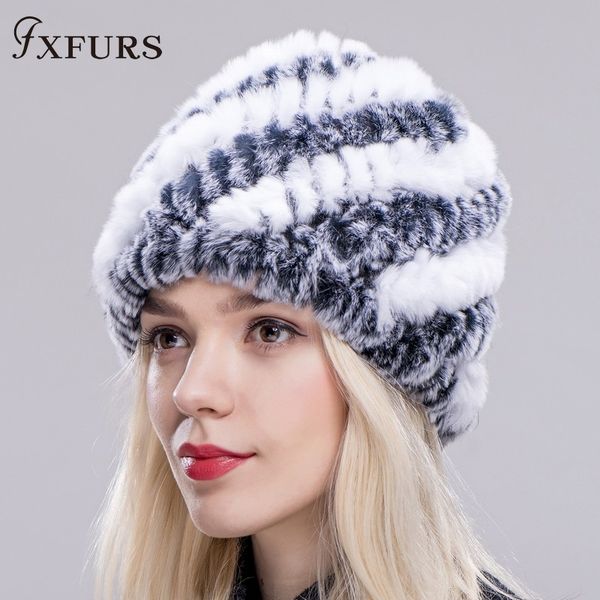 

2019 winter fur hat for women russian real fur knitted cap headgear winter warm beanie hats, Blue;gray