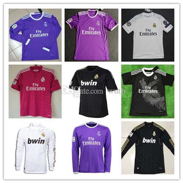 

Retro 2011 2012 real madrid 14 15 16 home occer football jer ey kaka ronaldo zidane beckham 2005 06 raul robinho long leeve jer ey