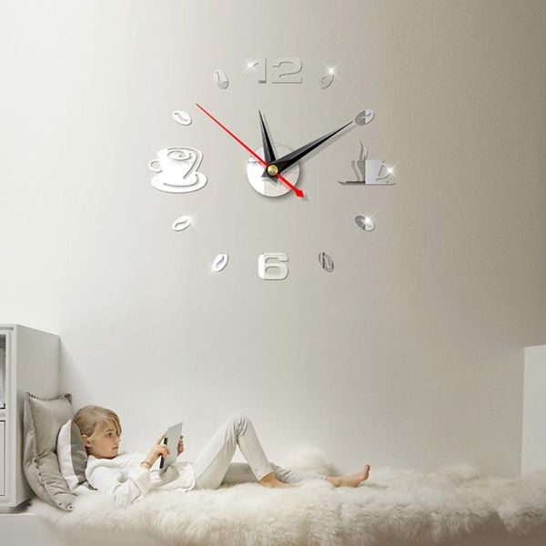 

modern large 3d diy mirror surface art wall clock sticker home office room decor