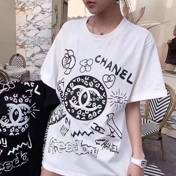 

web celebrity same design t-shirt double letter printing printed round neck short-sleeved loose t-shirt fashion women's 2020 style s-xl, White