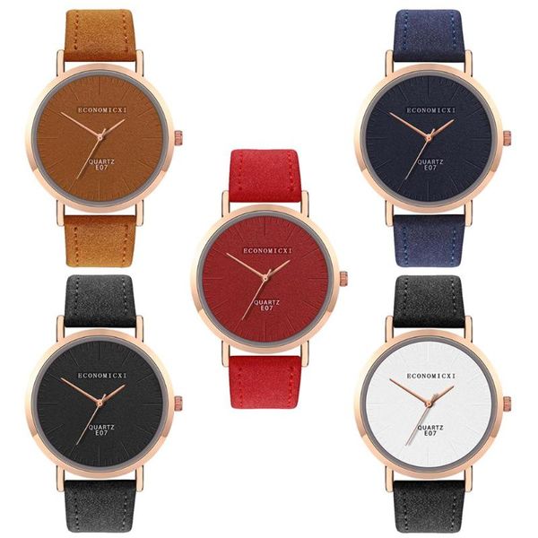 

economicxi fashion quartz pu leather strap round women watches 2019 fashion ladies watches women simple clock, Slivery;brown