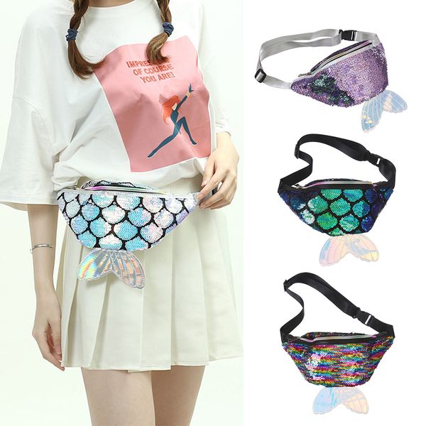 

women girls fashion cool shimmer sequin mermaid tail multi-purpose waist bag
