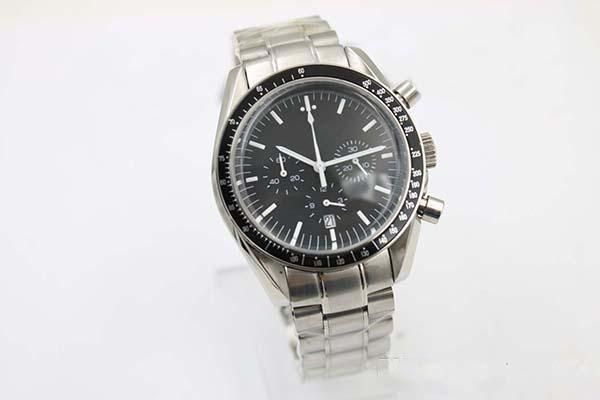 

new arrival quartz black face full stainless steel men's moon wristwatch analog ti3 professional speed male quality watch, Slivery;brown