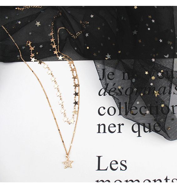 

gold sliver star necklace glitter diamond wishing star small pendant exquisite joker with double stacked necklace girlfriend gift lovely, Silver
