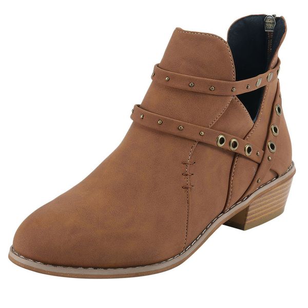 

sagace elegant women suqare heels zipper rivets short boot solid color hollow single shoes plus size 35-43 new arrival 2019, Black