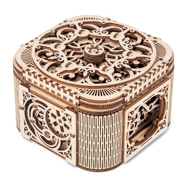 

new wooden jewelry box assembled creative toy gift puzzle wooden mechanical transmission model assembled toy diy gift, Pink;blue