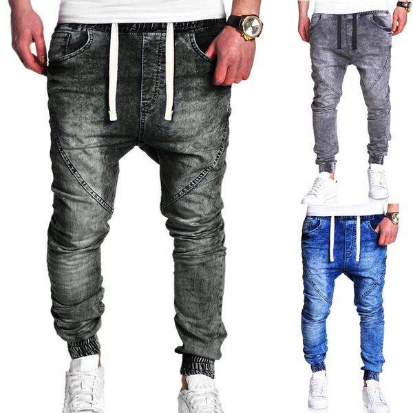 

men's jeans style no.pw-15 middle elastic waist three colors jogger denim pant for men, Blue