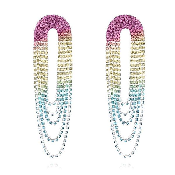 

dangle & chandelier gradual change multicolor rhinestone long tassel wedding earrings for women bridal drop brincos jewelry e703, Silver