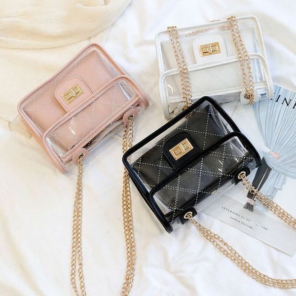 

pvc women ladies bag jelly bags clear transparent pvc tote crossbody shoulder bag beach handbags messenger golden chain satchel