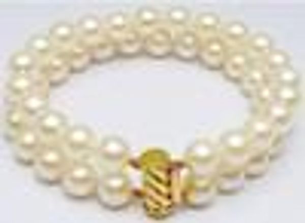 

fashion 2row 8-9mm real white cultured pearl bracelet 7.5", Black