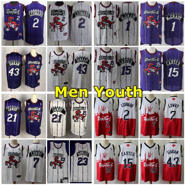 

vintage youth mens toronto raptors 21 camby 15 carter 1 mcgrady 7 lowry 2 leonard 43 siakam 23 vanvleet retro stitched basketball jersey, Black;red