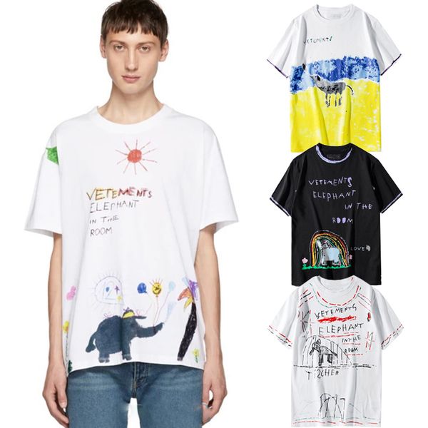 

2019 Vetements футболка слон в комнате печати с коротким рукавом тройник красочные кара
