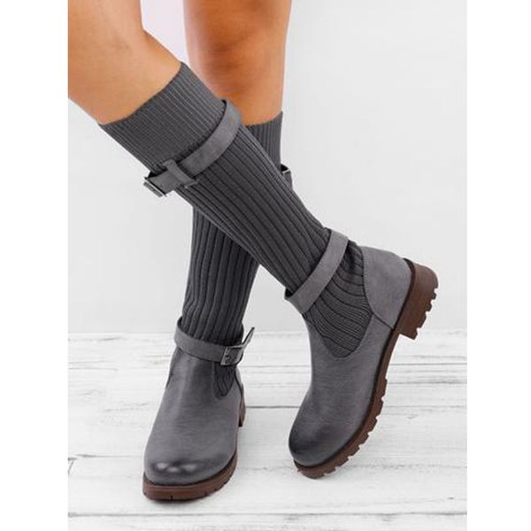 

adisputent new arrival autumn and winter explosions fashion knee elastic sock boots chunky stretch women booties plus size, Black