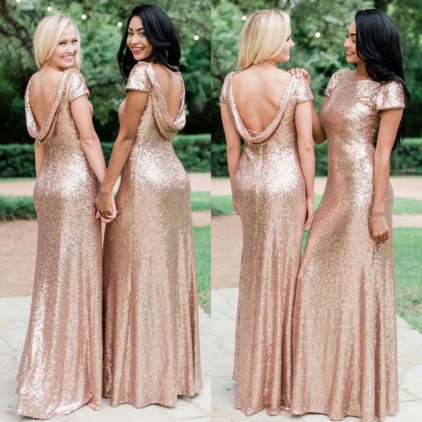 

rose gold 2020 mermaid bridesmaid dresses cap sleeves sequined backless long country maid of honor gowns