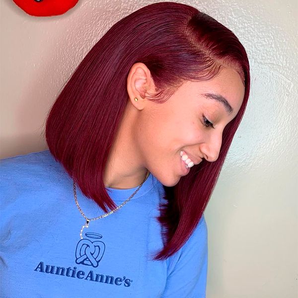 

13*6 ombre 99j lace front human hair wigs for women short bob colored lace wigs with baby hair brazilian remy hair, Black