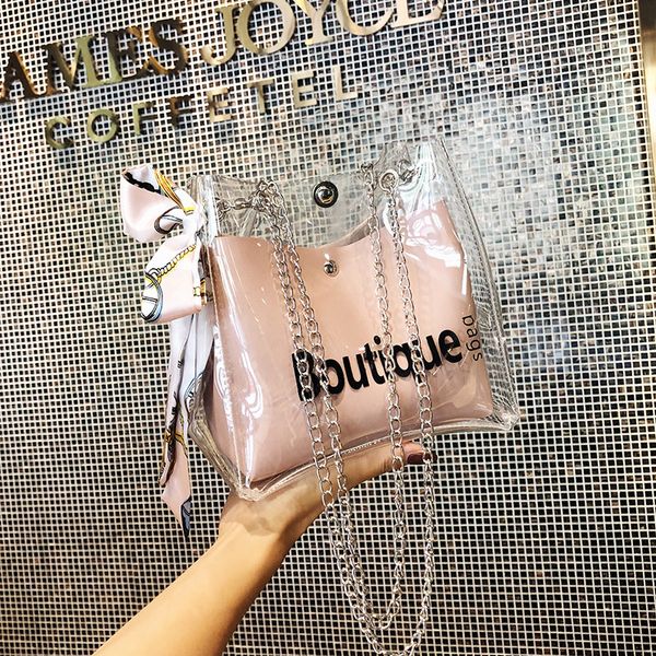 

Women Clear Bag Bucket Bag Fashion Transparent Women Shoulder Bags Ladies Messenger Casual Shopping Scarves Handbags C19031801