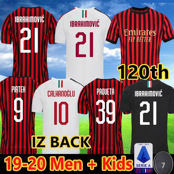 

ac milan iz ibrahimovic 2019 2020 soccer jerseys piatek calhanoglu romagnoli ac 120 years football shirts kessie ac 19 20 kids kit uniform, Black;yellow