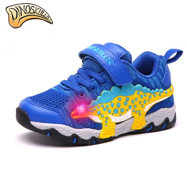 

dinoskulls kids light up shoes children glowing sneakers breathable tenis led lights boys running shoes 3d dinosaur 27-34, Black;red