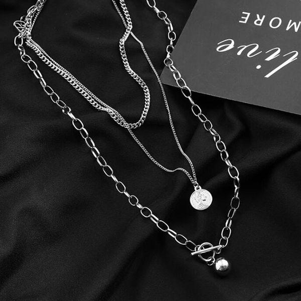 

hip-hop singers multi-layer jewelry long stack necklace titanium steel couple accessories pendant sweater chain, Silver