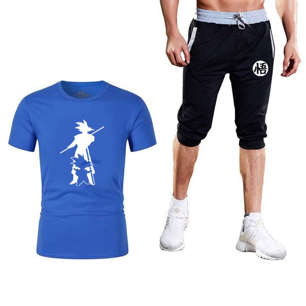 

tracksuit men set new product z goku men t-shirt+shorts brand clothing running suit tracksuit casual tshirts, Black;blue