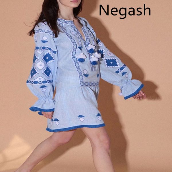 

design vestido de festa loose vintage women tunic v-neck cotton embroidery a line knee-length dress ethnic maxi dress oversize, Black;gray