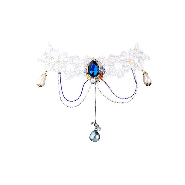 

fashion necklace jewelry luxury exaggerated blue crystal opal acrylic pearl pendant lace choker necklace for women gift party, Golden;silver