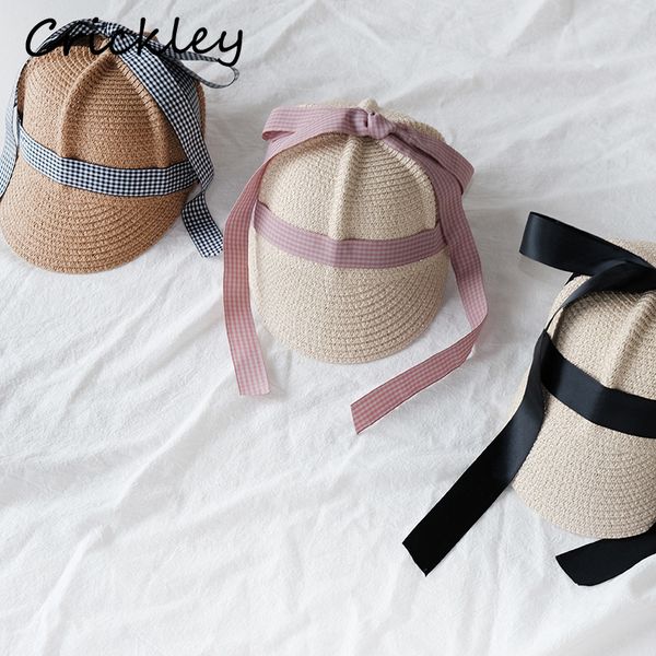 

fashion summer boys girls peaked straw hat for toddler kids autumn bow ribbon casual cap 2-6 years children sun snapback caps, Yellow