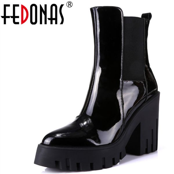 

fedonas 1women ankle boots autumn winter warm genuine leather high heels shoes woman platforms pointed toe night club boots, Black