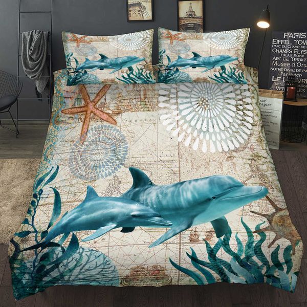Thumbedding Dolphin Bedding Set Hot Sale Blue Duvet Cover Set