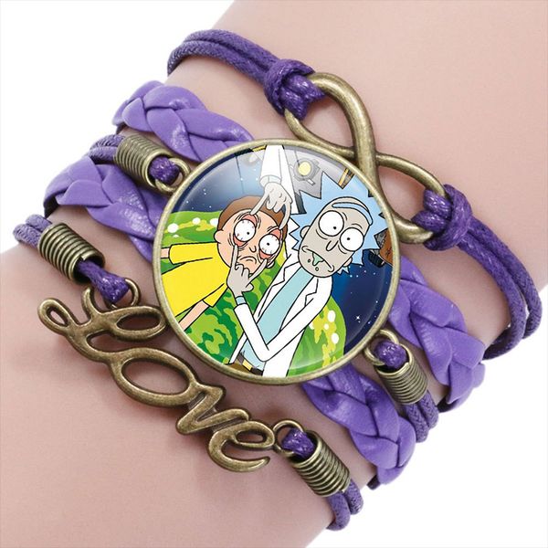 

rick and morty leather bracelet multilayer glass cabochon bangle bracelets handmade children's gifts, Black