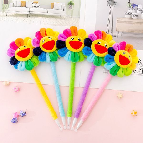 

радуга подсолнечное шариковая ручка симпатичный плюшевый мяч ручки школьные принадлежности канцелярские смазливая для детей подарки, Blue;orange