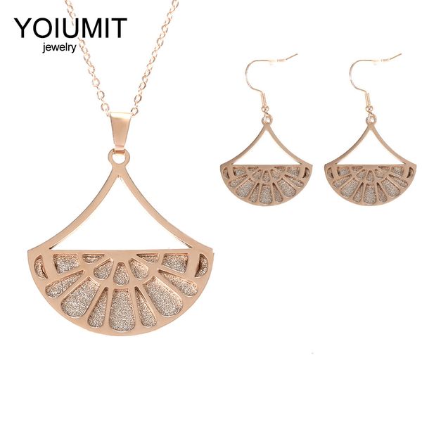 

yoiumit trendy jewelry set charm necklace hanging earrings set fashion women interchangeable leather fan pendant jewelry, Silver