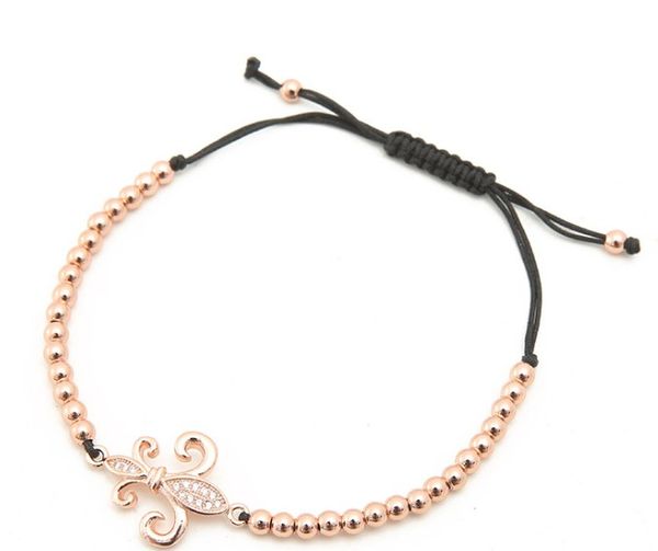 

gold silver micro pave cz cubic zirconia rope adjusted copper beads bracelet yj535 plant charm braided bangles fashion, Black