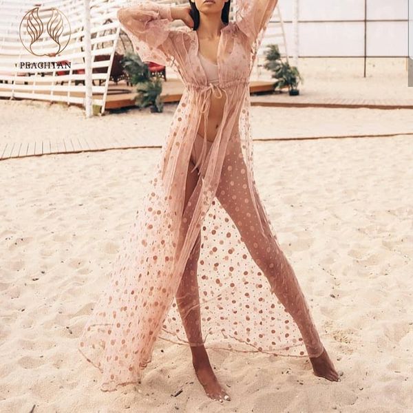 

peachtan 2019 new bikini cover up long beach dress for women transparent swimsuit cover-ups saida de beach sarong tunic women, Blue;gray