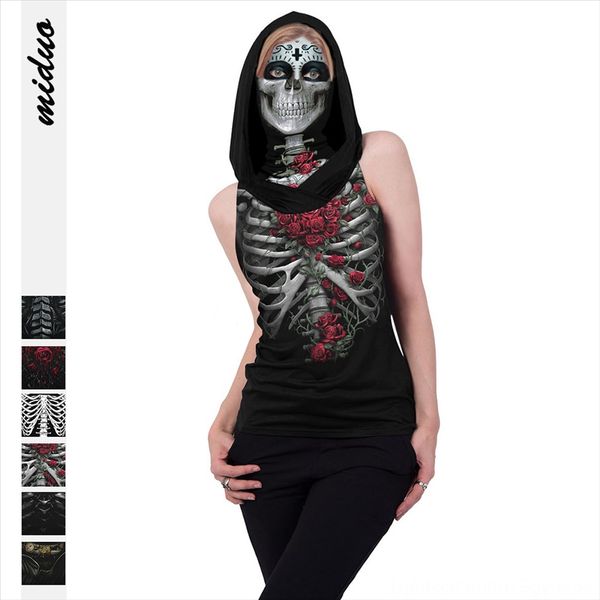 

skeleton printing women's outdoor sunscreen ear mask digital t-shirt digital sleeveless t-shirt, White