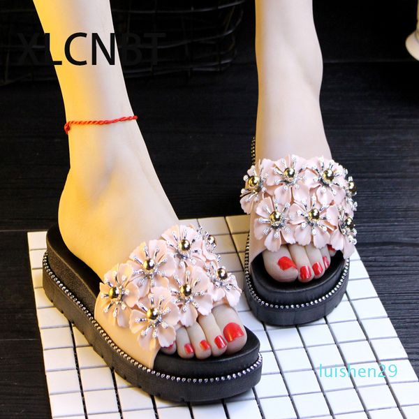 

summer shoes womens flower sandals slippers ladies sandals with heels platform slides women sandalia lovely slipper black cute l29