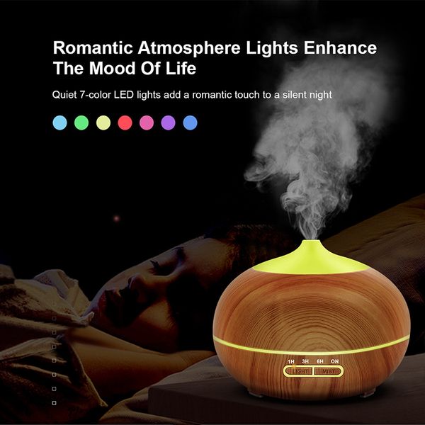 

400ml remote control ultrasonic air humidifier aroma essential oil diffuser with wood grain 7 color changing led lights for home