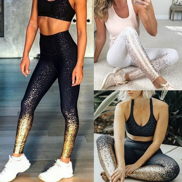 

женские дизайнерские бронзирующие печати йога брюки модные спортивные брюки бег фитнес тренажерный зал леггинсы 2 цвета 2020 горячая распрод, Black