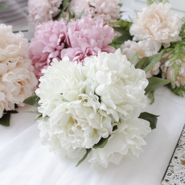 

27 см aritificial 5 головки шелковый пион букет aritificial цветок diy партия свадьба невеста рука розы поддельные букет цветов 1 лот=1bouqu