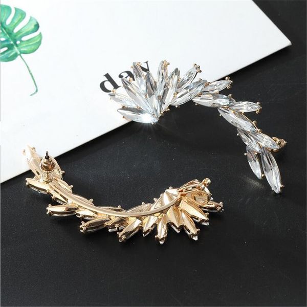 

2 pairs rhinestone ear cuff climber crawler earrings women ear clip earring, Golden