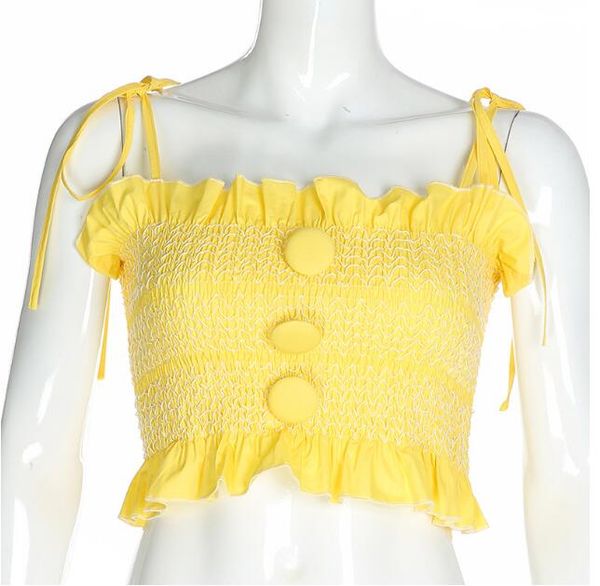 

new women's fashion buttoned collar, lace sling, slim halter vest, White