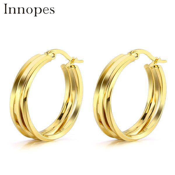 

innopes punk gold steel round circle hoop earrings for women thick tube ring statement earring brincos female fashion jewelry, Golden;silver