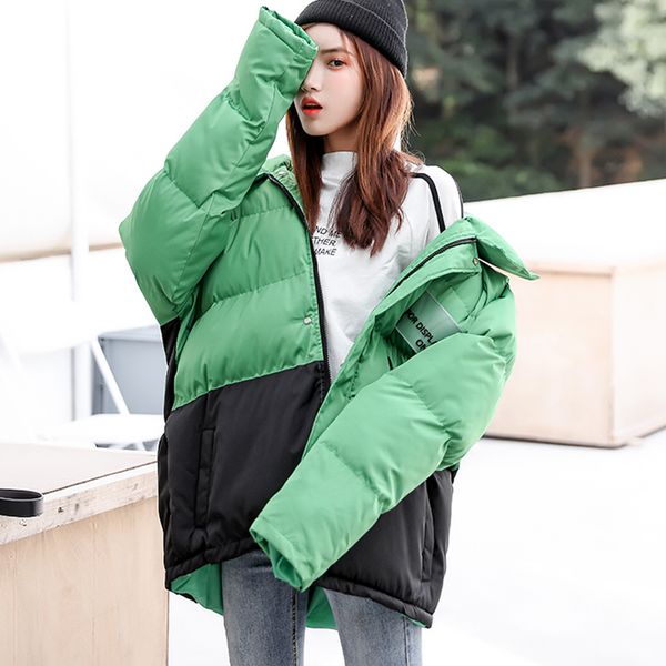 

lucyever fashion patchwork stand collar parkas thicken mid long winter jacket women parka warm cotton coat manteau femme hiver, Black