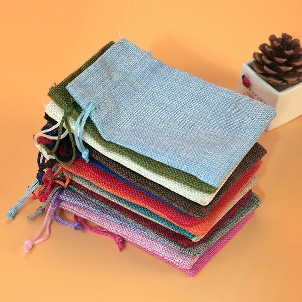 

100pcs 10x14cm drawstring packaging linen bag grocery gift jute bag storage diy wedding party event decor jewelry packing