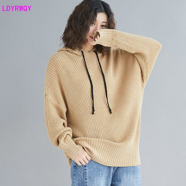

2019 autumn and winter new fashion hooded large size women's simple hooded bat long sleeve wild loose casual sweater, White;black